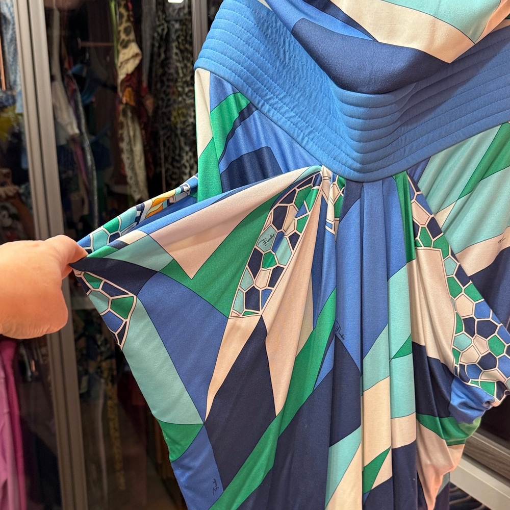 Emilio Pucci Blue and Green Geometric Maxi Dress - Picture 3 of 7